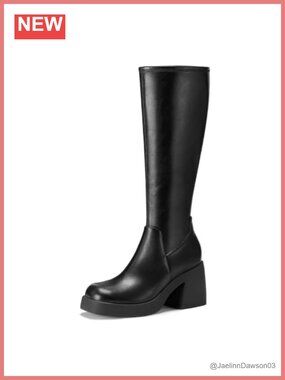 FITORY Women's Knee High Boots Square Toe Platform Chunky Block Heel